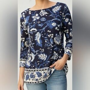Women’s TALBOT Navy Blue Floral Boatneck Top